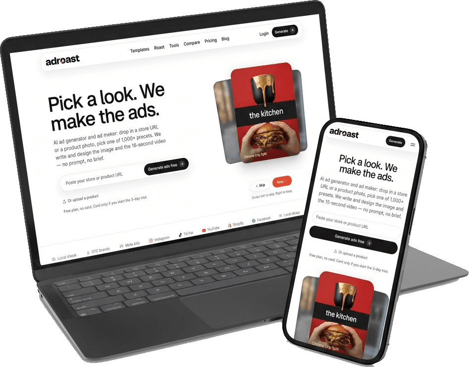 AdRoast website on a laptop and phone